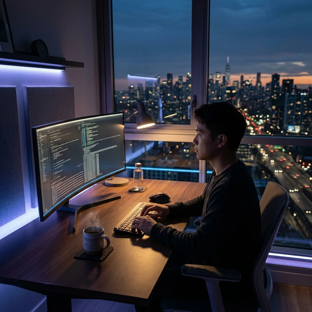 Góc làm việc tĩnh lặng về đêm của Founder thể hiện phong cách Quiet Authority và kỷ luật vận hành hệ thống dài hạn | Tôi là Tùng, toilatung, Nguyễn Thanh Tùng, Tùng Sóc Sơn